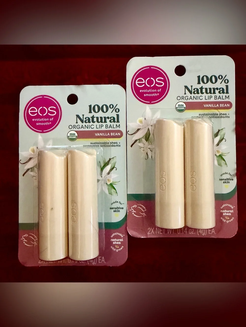 eos Vanilla Bean Lip Balm Duo - Cream & Pink Packaging